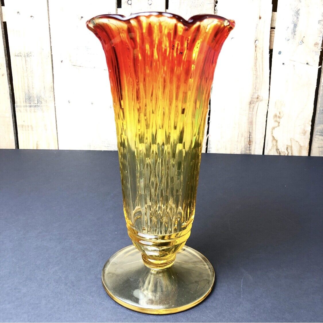 Stunning Antique Ruby Glass Trumpet Vase, AMBERINA Original