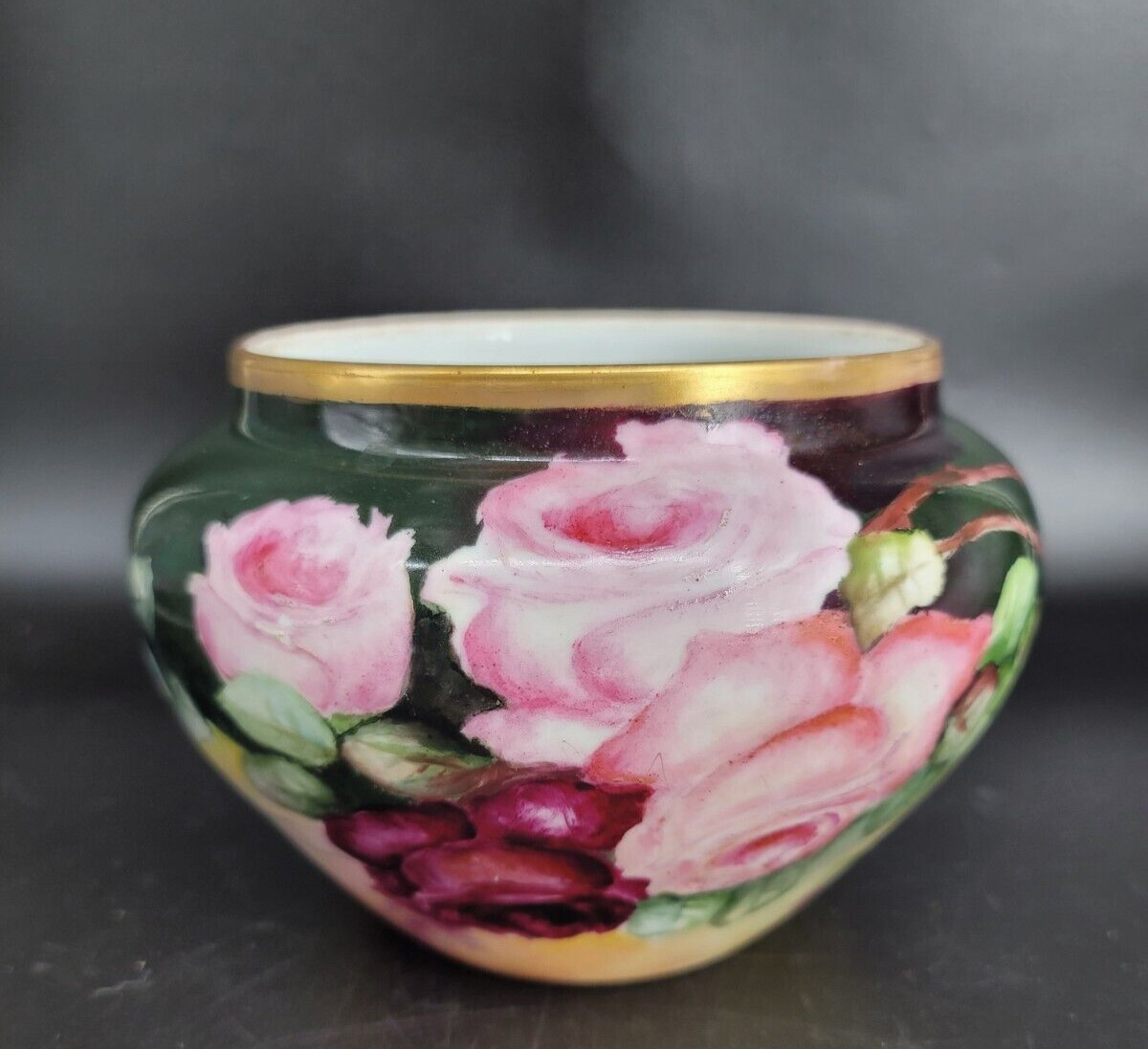 Antique Hand-Painted Rose Vase by William Guerin Limoges