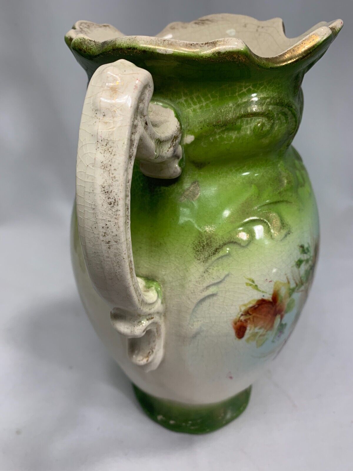 Large antique Victorian double handle flowered vase