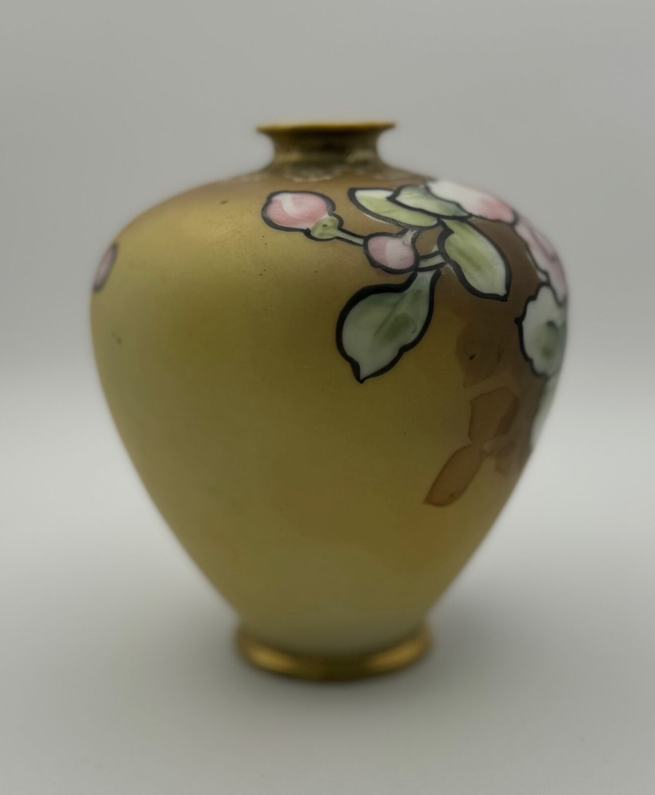 Hand-Painted Nippon Porcelain Vase, Floral, Gold, c. 1900s