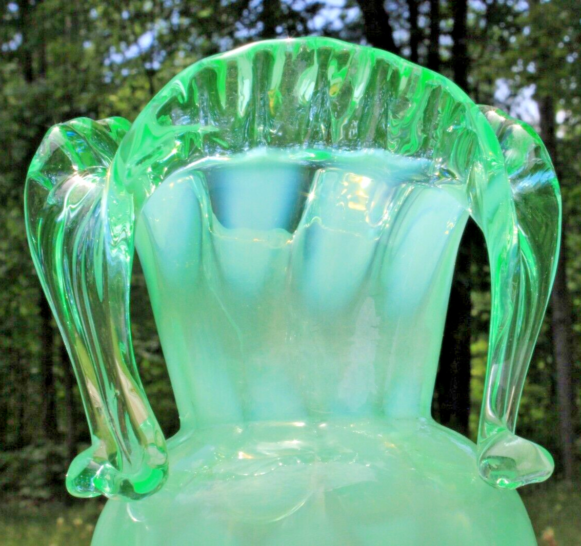 Authentic Northwood Tri-Handled Urn Vase Victorian UV Reactive