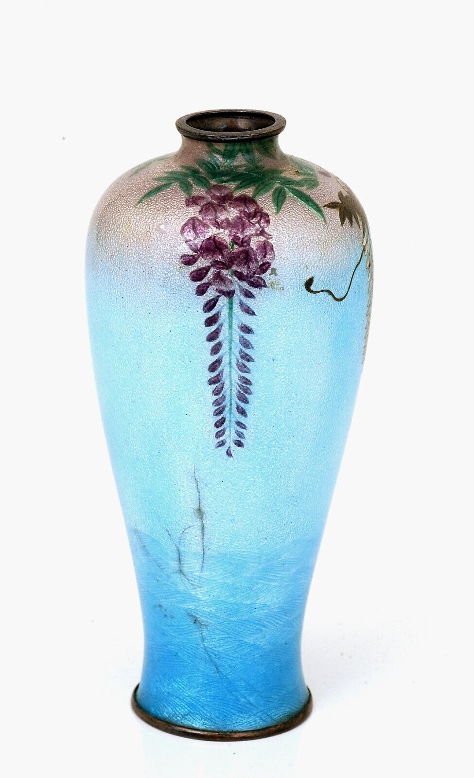 Antique Japanese Silver Cloisonné Wisteria Vase