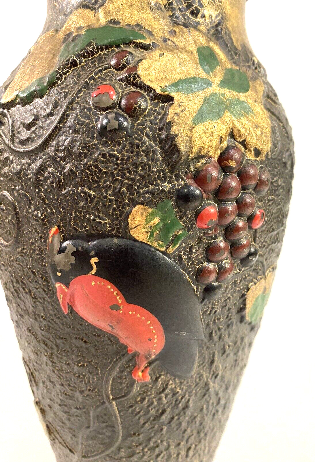 Art Nouveau Goofus Glass Vase with Red Bird