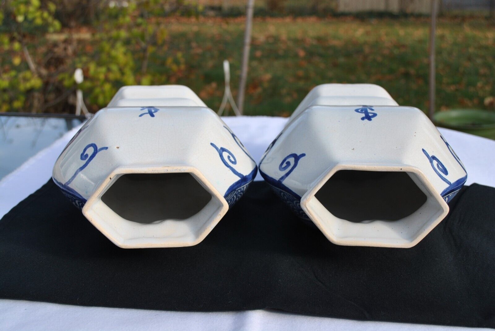 Delft 19th Century Flared Hexagonal Vases Pair