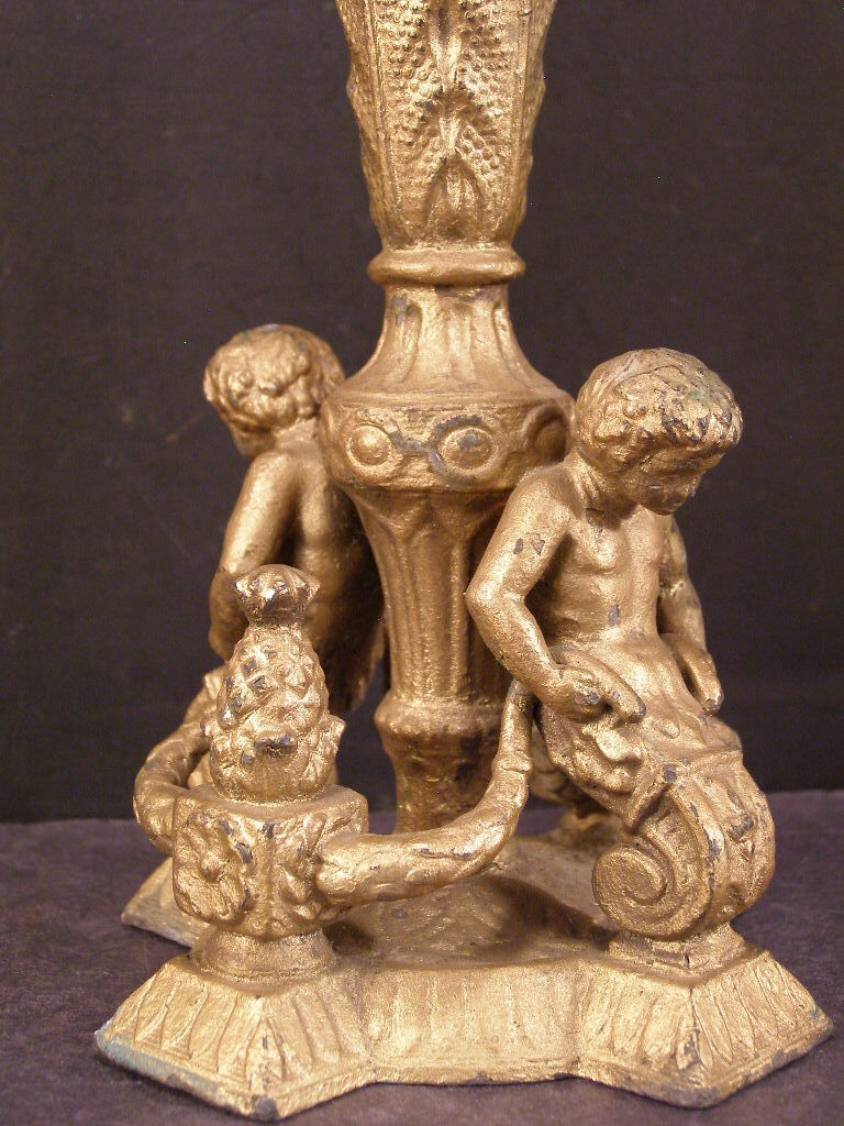 Neoclassical Cherub Art Opalescent Glass Epergne Trumpet Vase