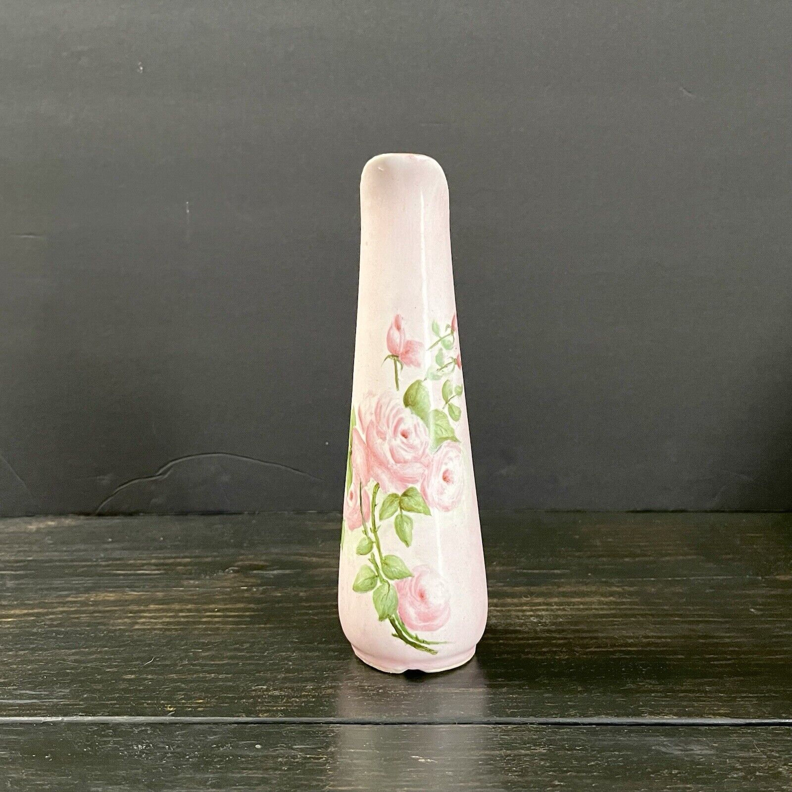 Miniature Floral Handpainted Pink Vase with Gold Trim