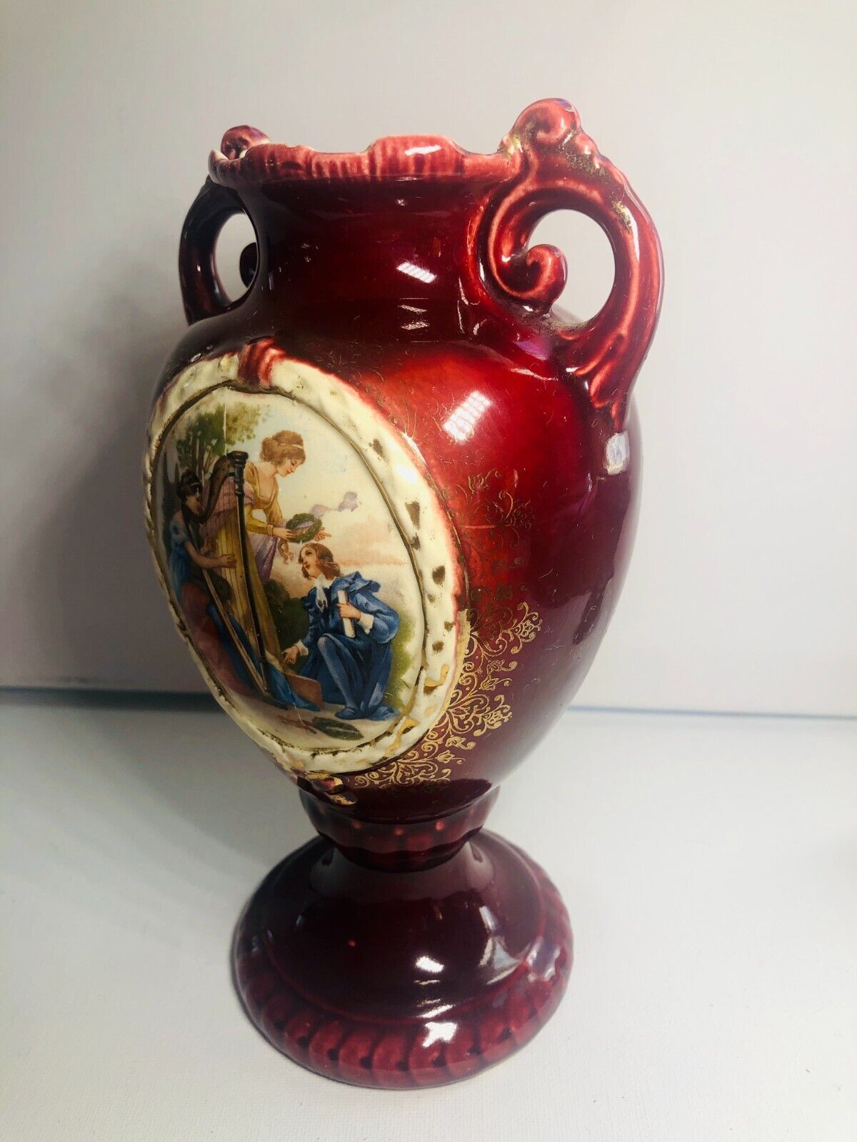 Josef Strnact Double Handled Portrait Vase, Austria