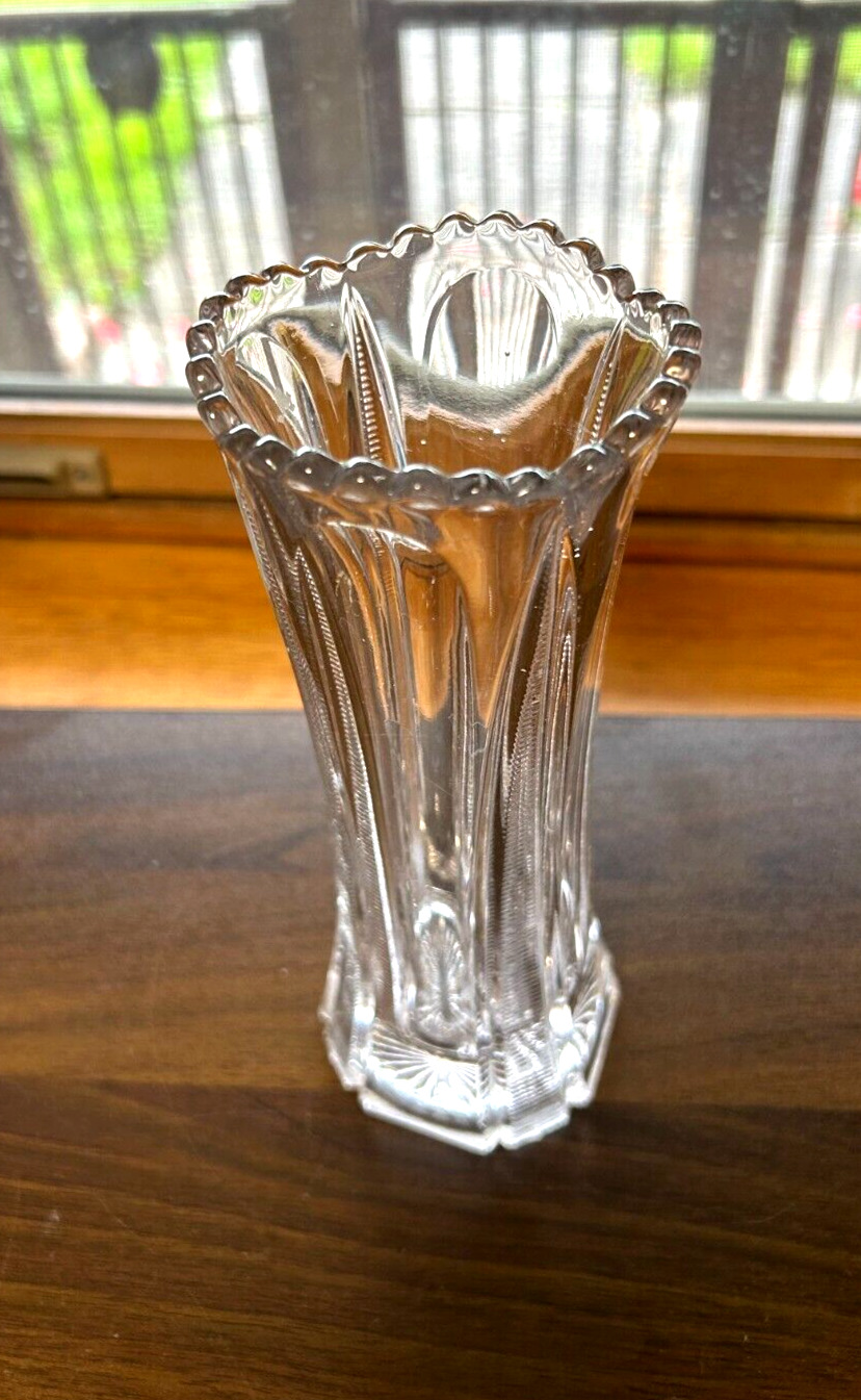 Antique Green Manganese Glow Glass Tall Vase