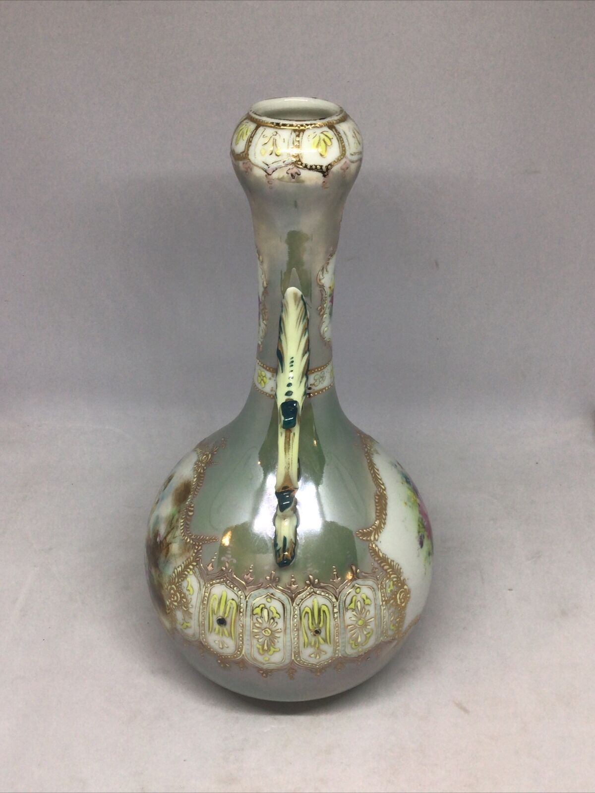 Vintage Hand Painted Porcelain Vase, Late 1800s, 10.5in