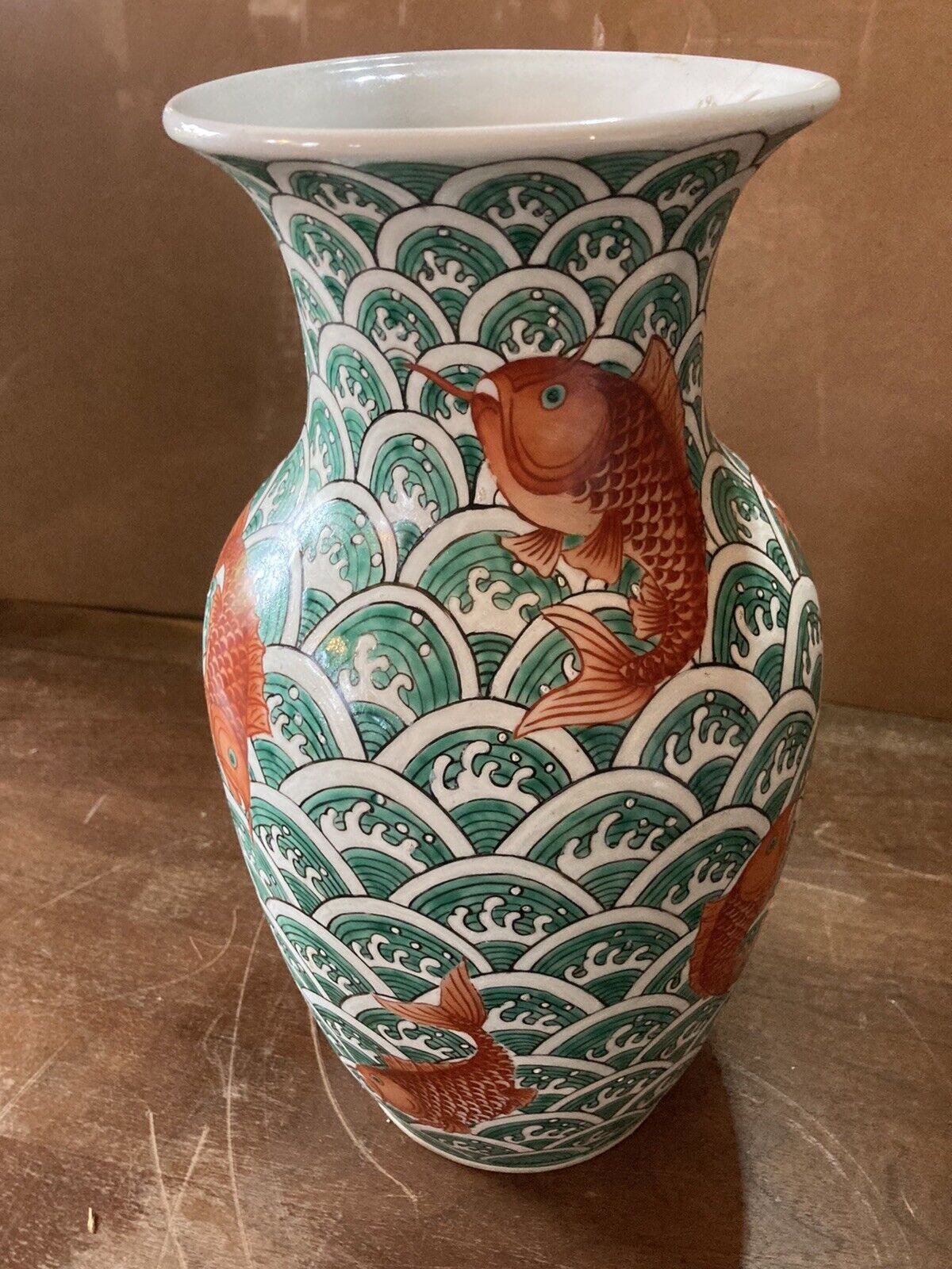 Paleolithic Li Zhi 1900's 14in Koi Fish Vase