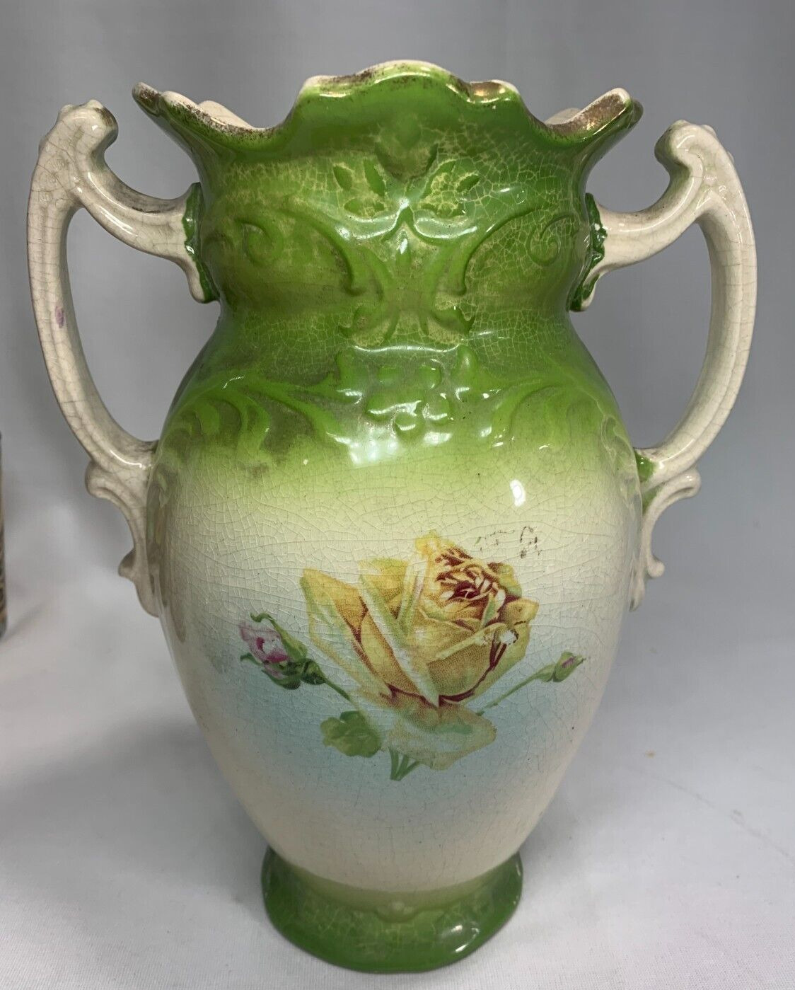 Large antique Victorian double handle flowered vase