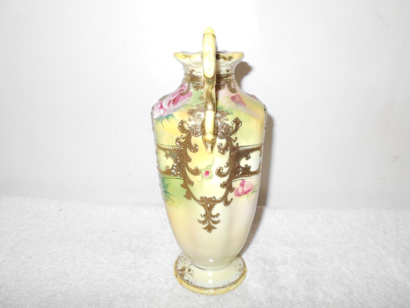 Antique Nippon Hand-Painted Rose Beaded Vase