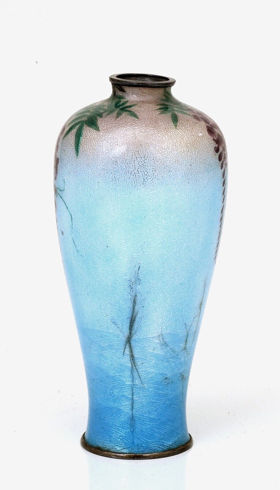 Antique Japanese Silver Cloisonné Wisteria Vase