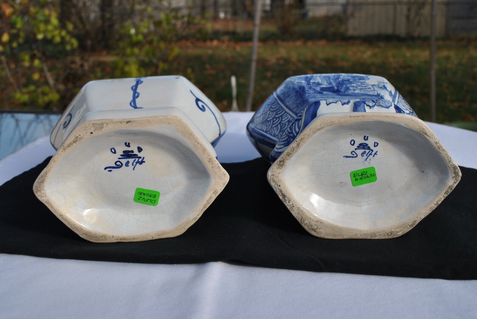 Delft 19th Century Flared Hexagonal Vases Pair
