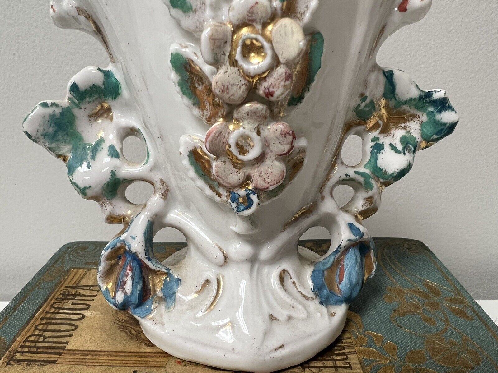 Vintage Paris Porcelain Wedding Vase White Gold Flowers