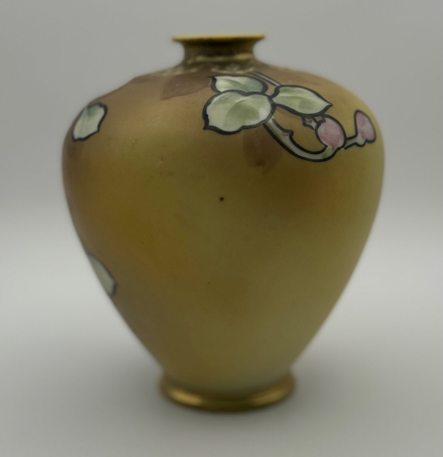Hand-Painted Nippon Porcelain Vase, Floral, Gold, c. 1900s