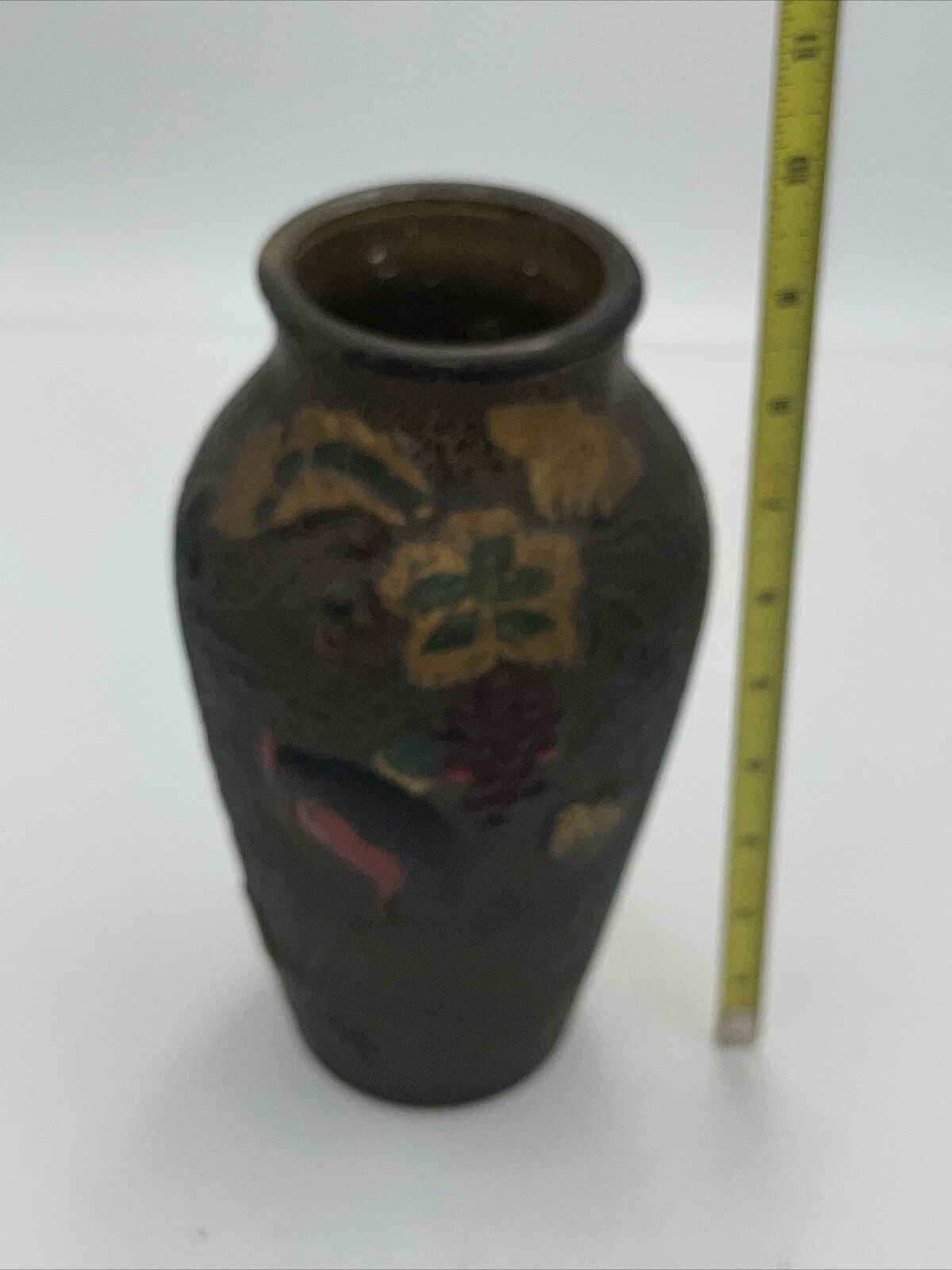 Antique Indiana Glass Goofus Flower Vase Grape Bird