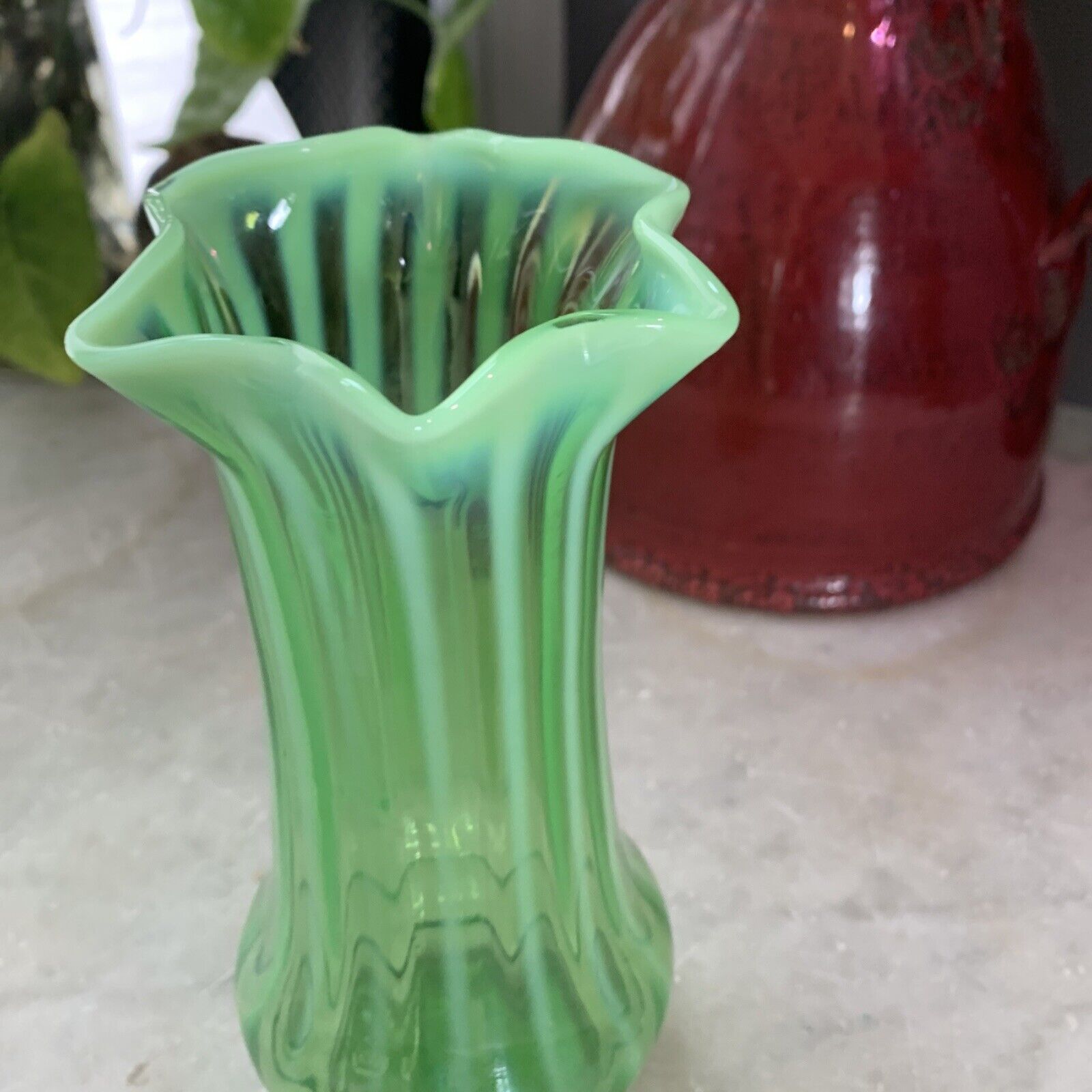 Italian Late 1800s Handblown Fluted Vase - Rare