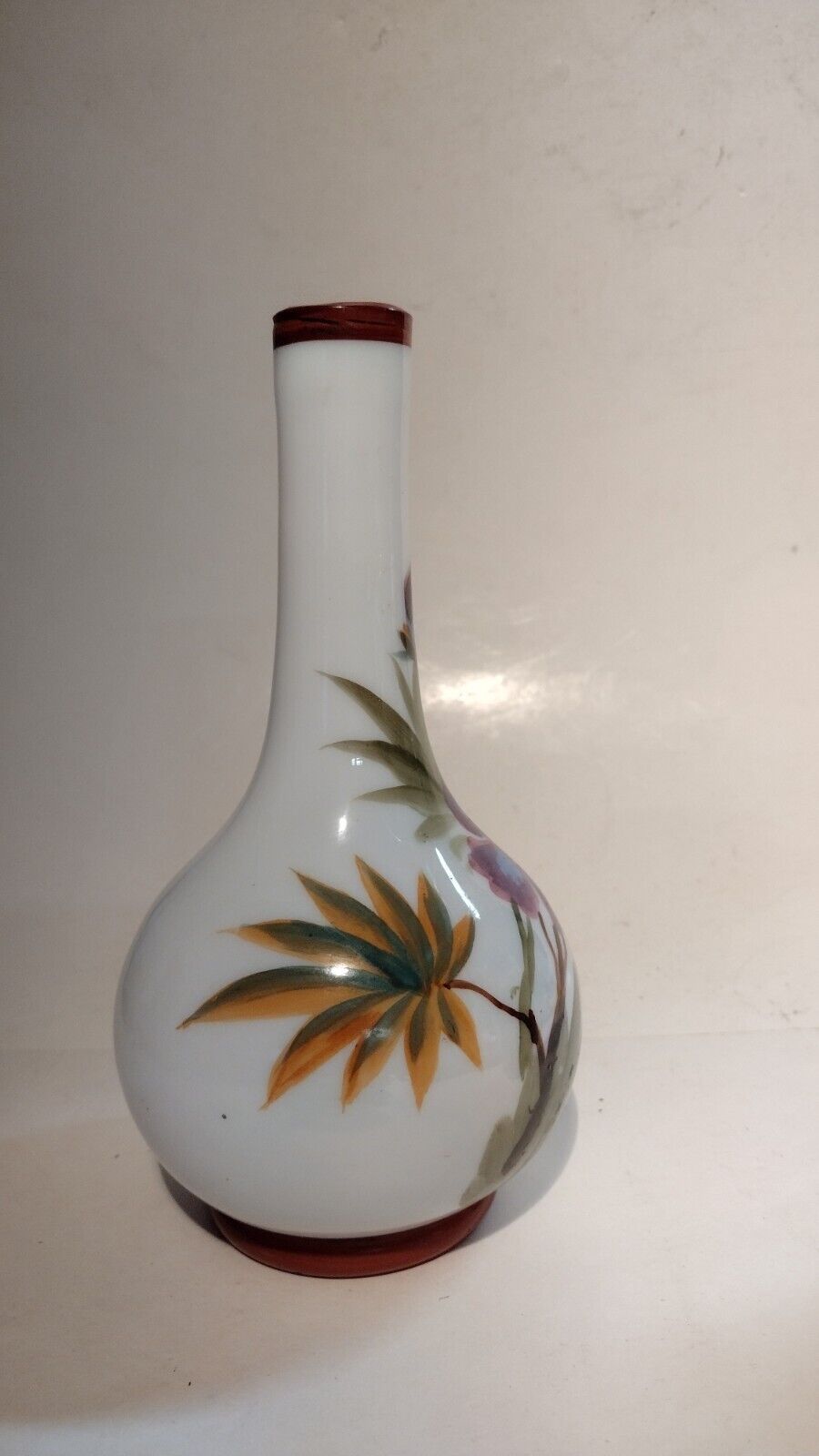 1800's Hand Painted Thin White Glass Vase
