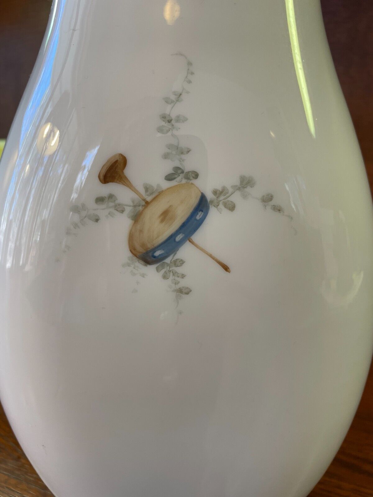1800's French White Opaline Glass Hand Painted Cherub