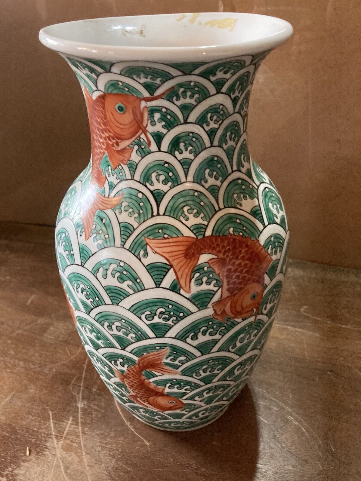 Paleolithic Li Zhi 1900's 14in Koi Fish Vase