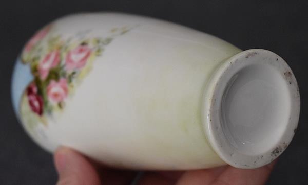 Antique Hand-Painted Pink Burgundy Roses Vanity Bud Vase