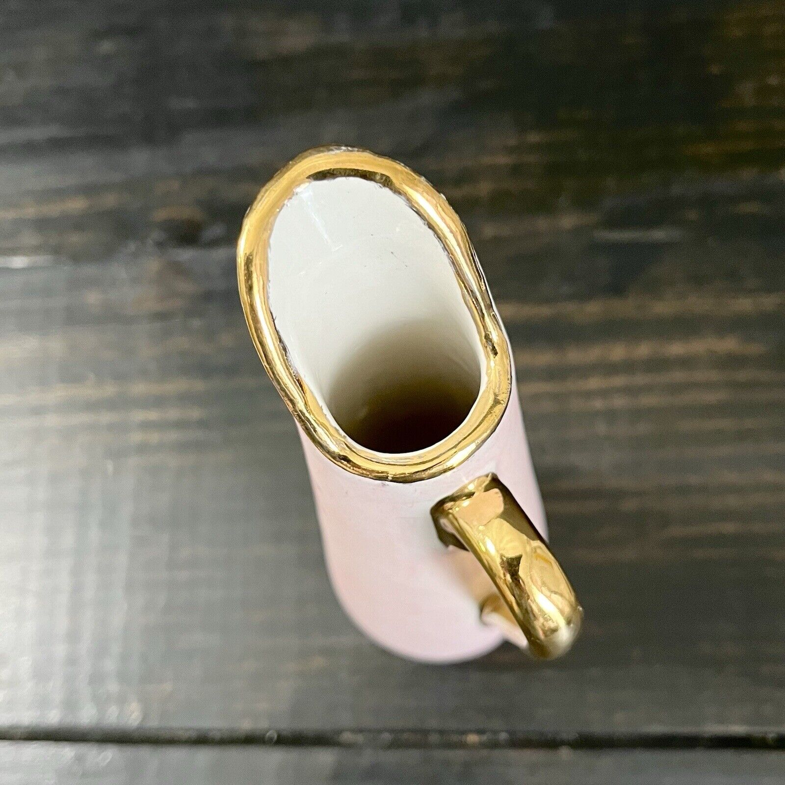 Miniature Floral Handpainted Pink Vase with Gold Trim