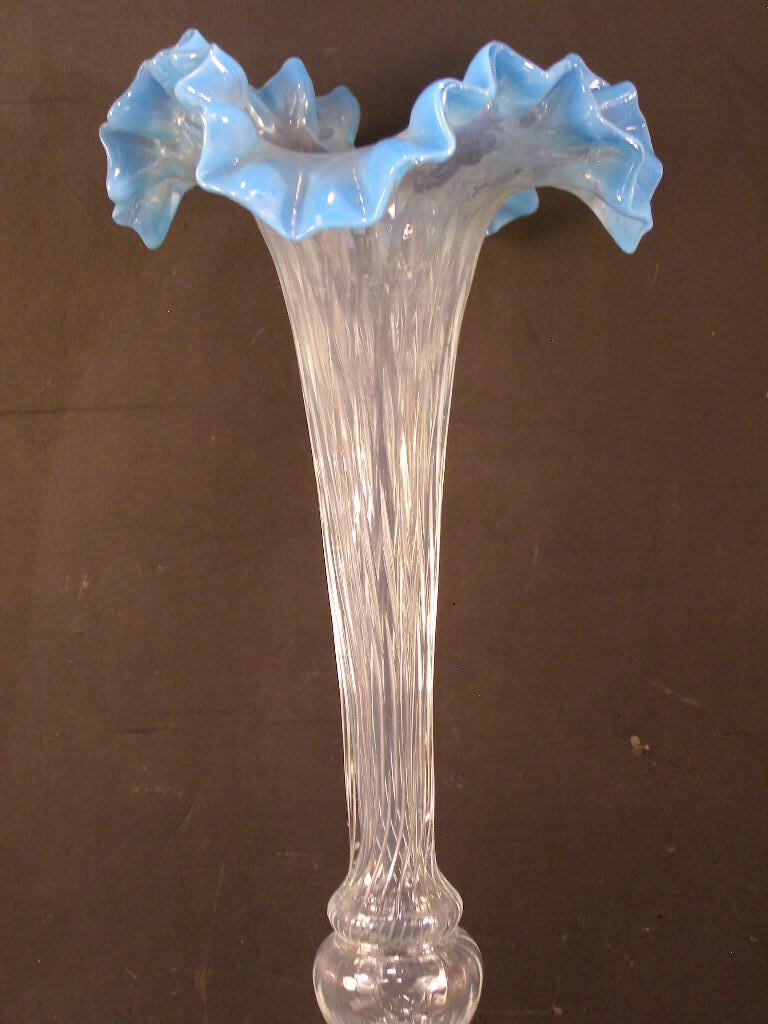 Neoclassical Cherub Art Opalescent Glass Epergne Trumpet Vase