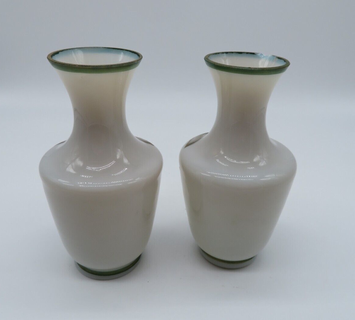 Antique Opaline Bristol Glass Vases - Hand Painted