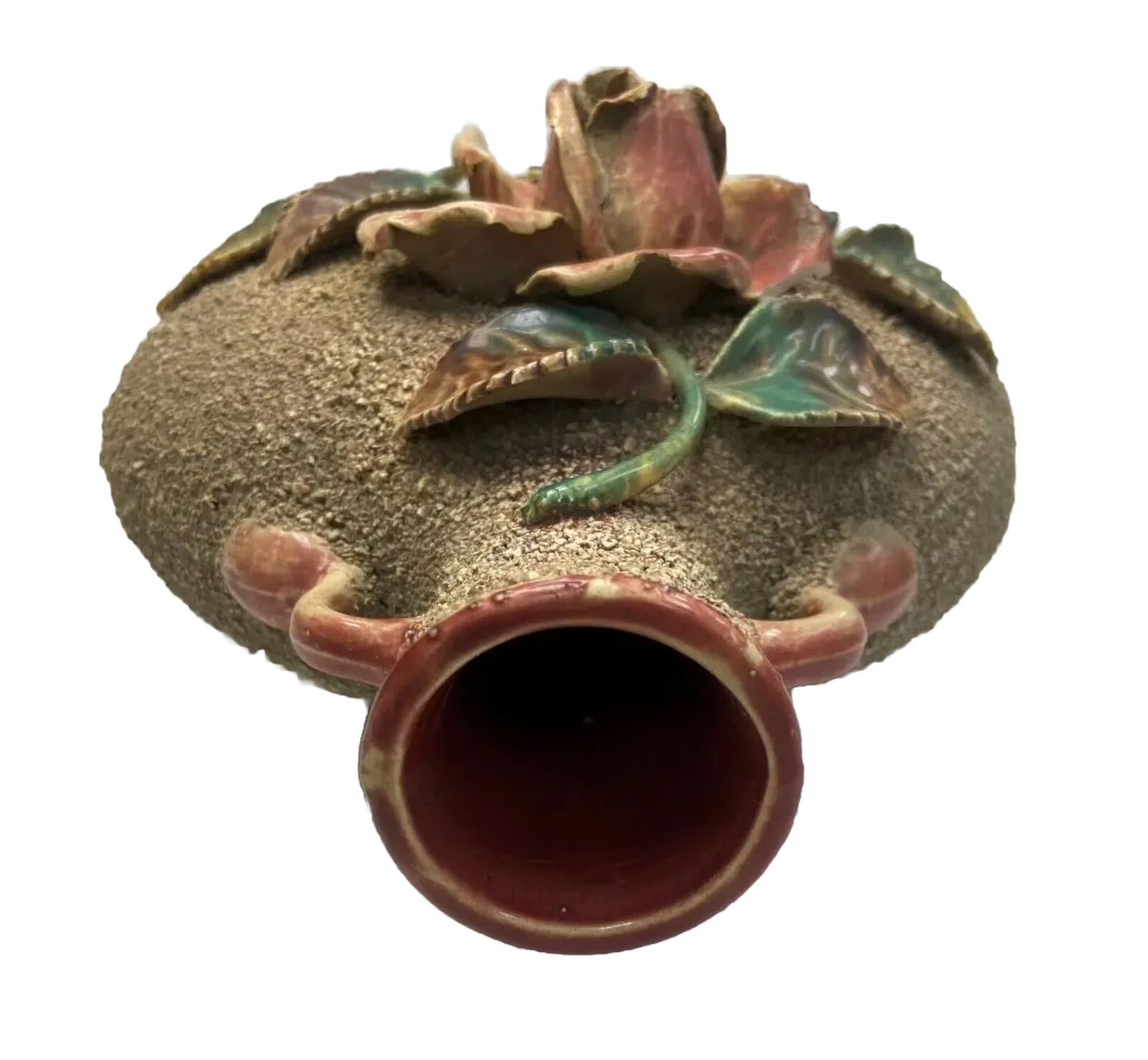 19th Century Sand-Glazed Majolica Pillow Vase Barbotine