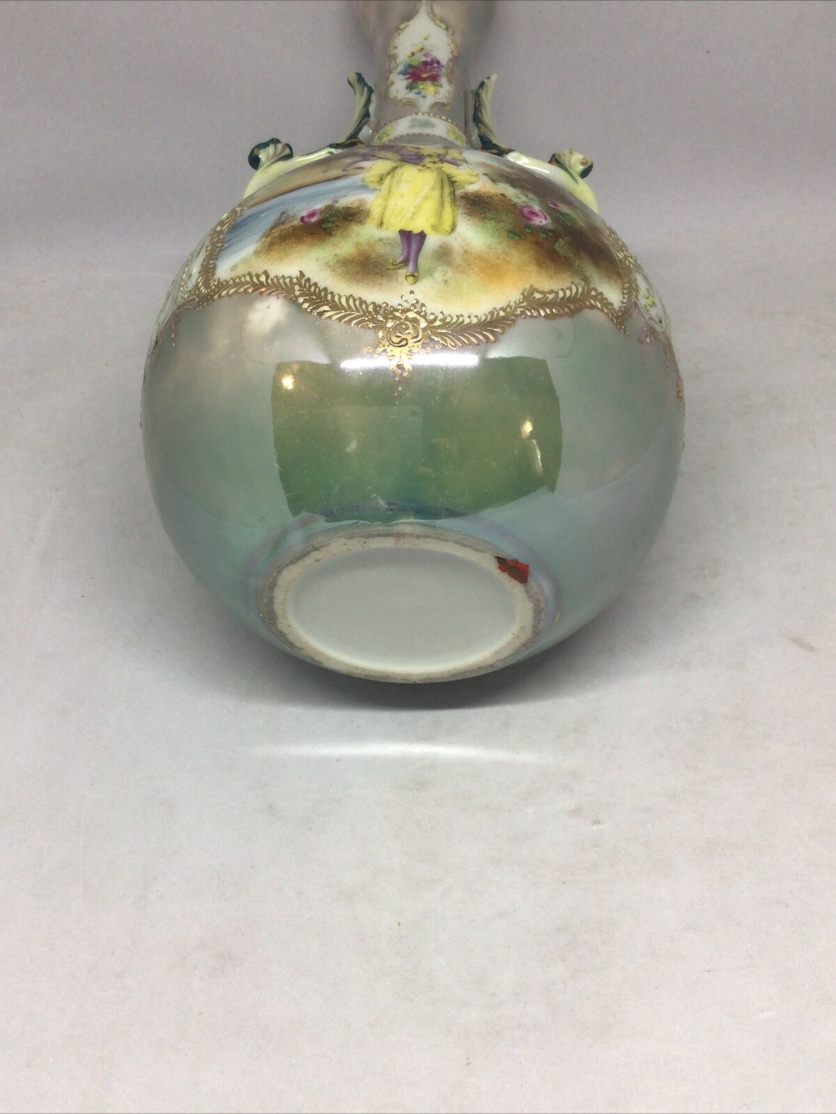 Vintage Hand Painted Porcelain Vase, Late 1800s, 10.5in