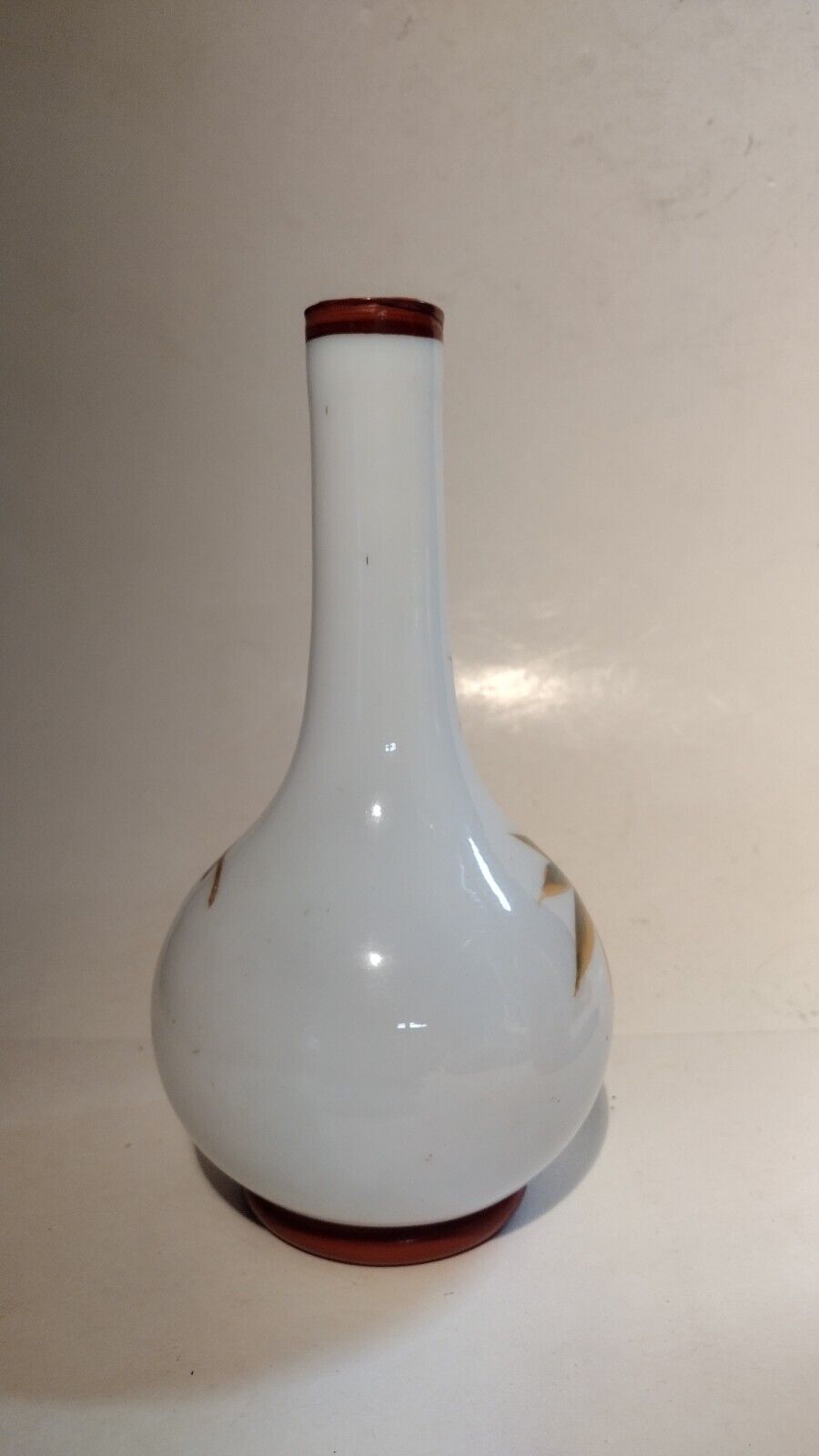 1800's Hand Painted Thin White Glass Vase