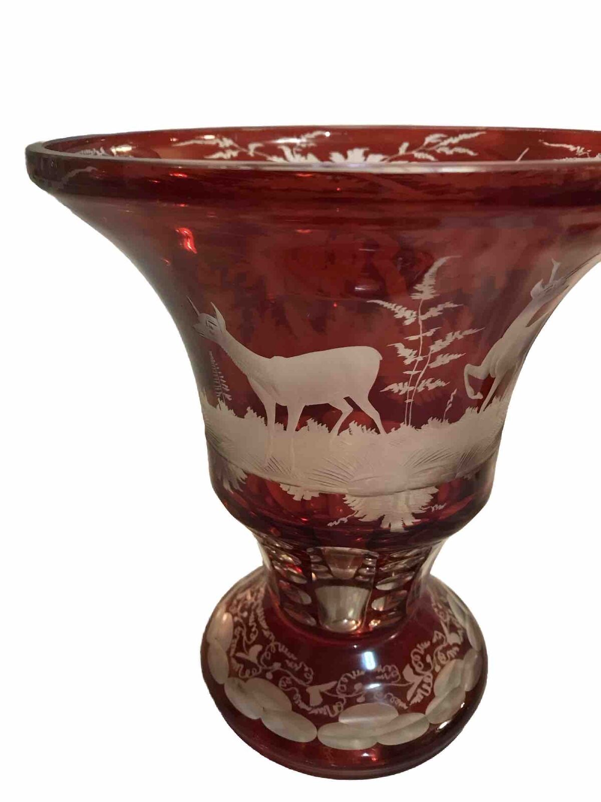 Bohemian Ruby Red Cut Glass Vases Set