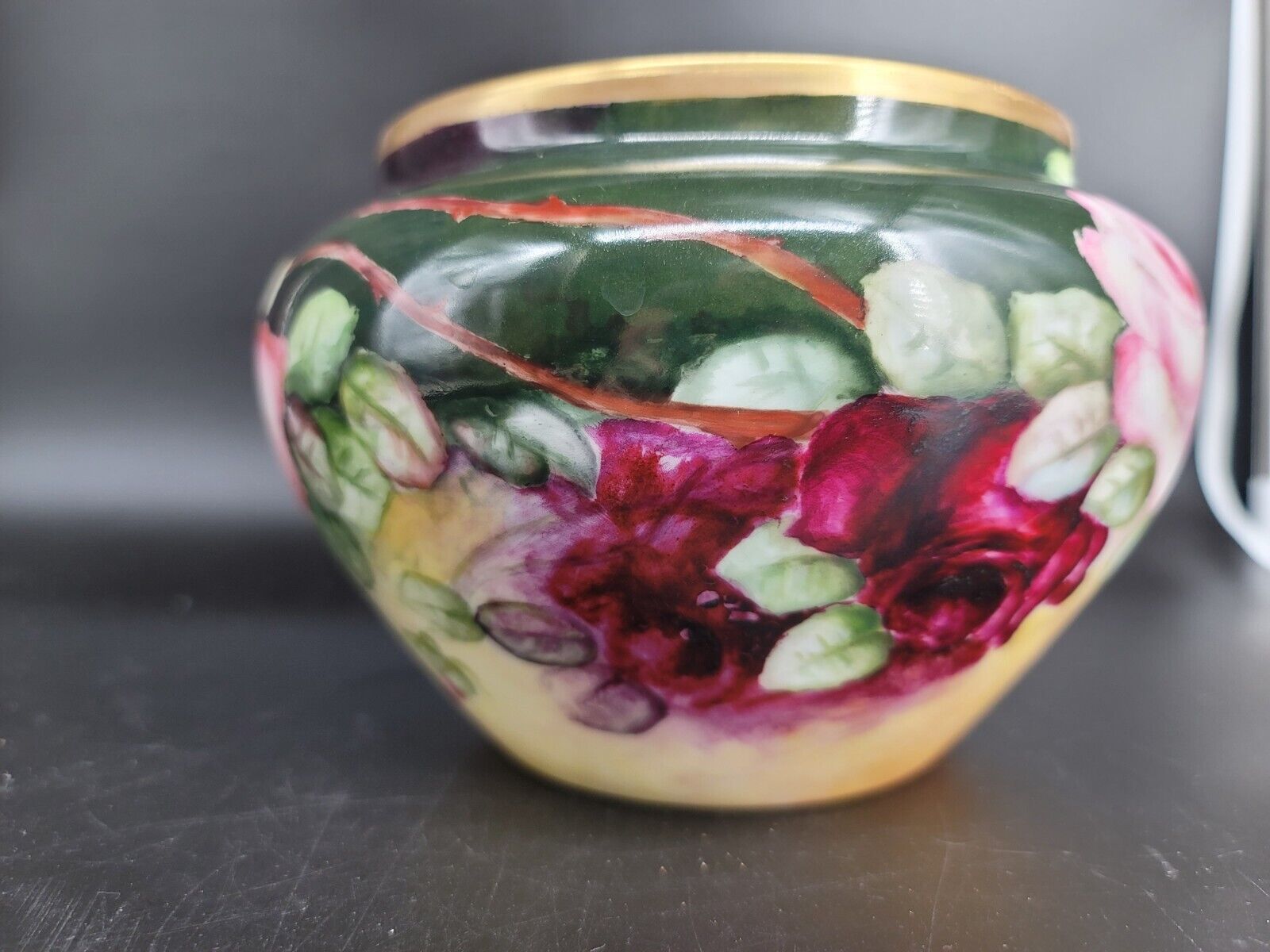 Antique Hand-Painted Rose Vase by William Guerin Limoges