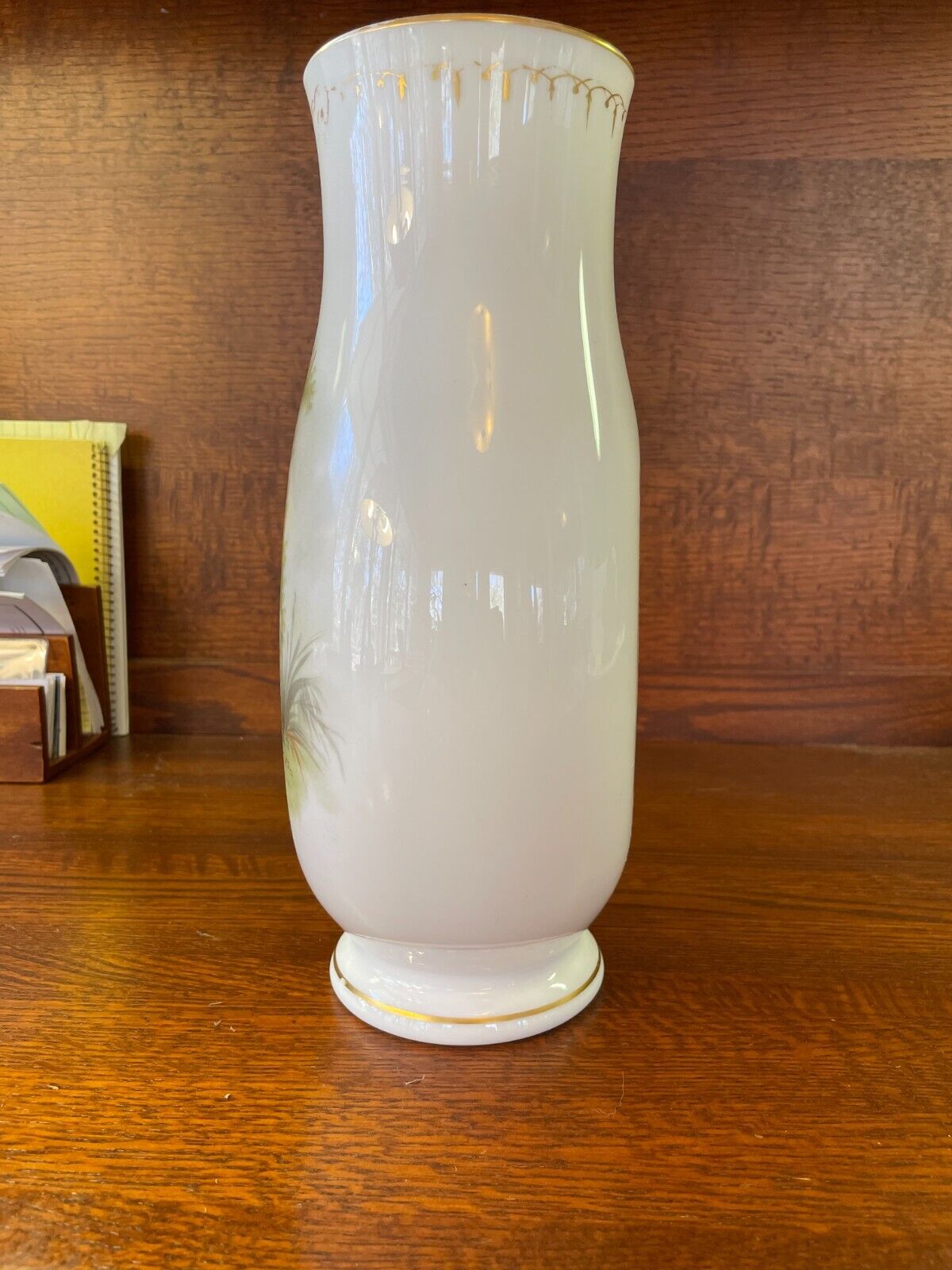 1800's French White Opaline Glass Hand Painted Cherub
