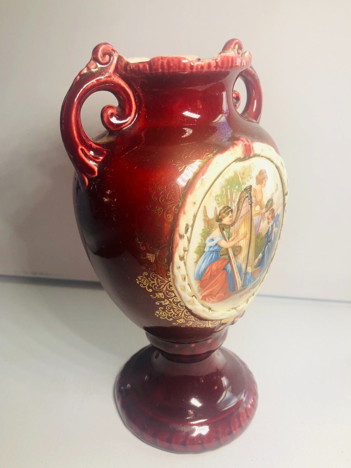 Josef Strnact Double Handled Portrait Vase, Austria