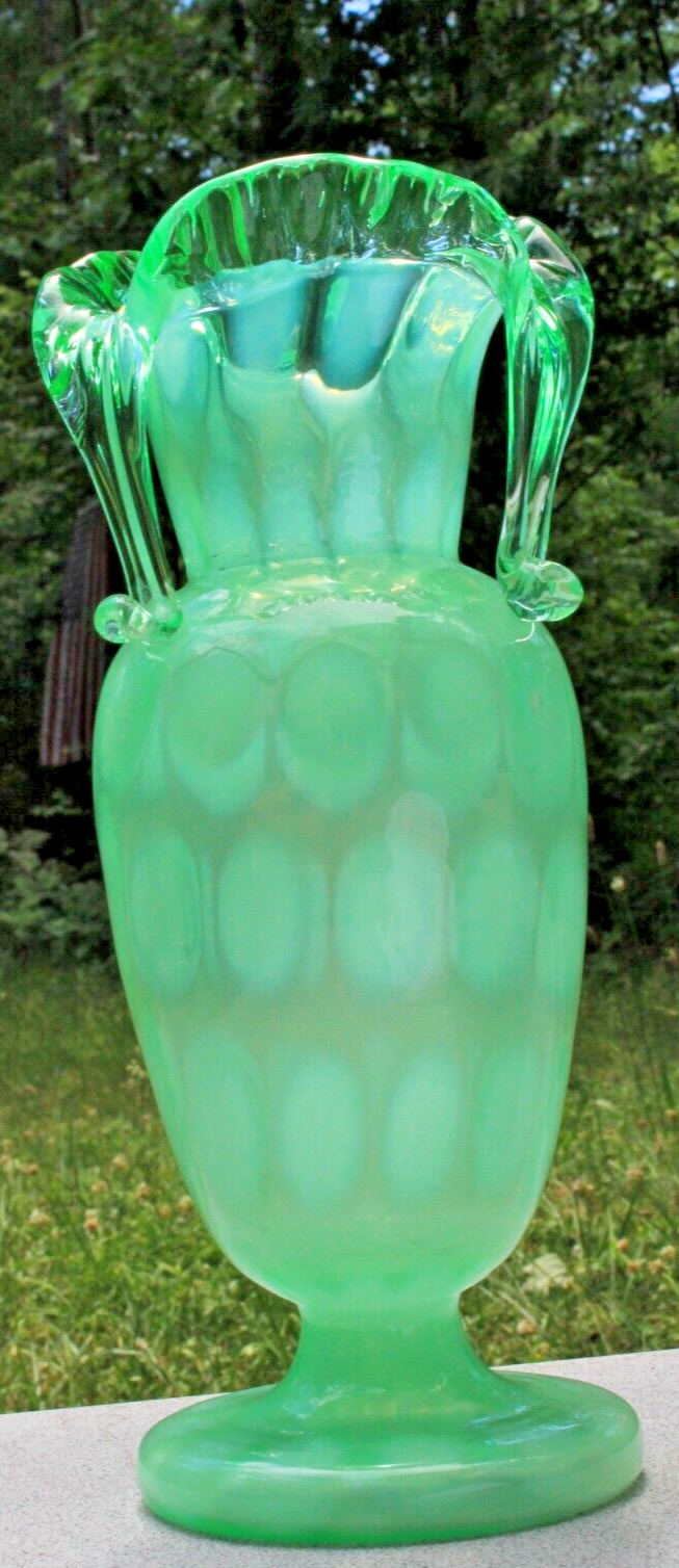 Authentic Northwood Tri-Handled Urn Vase Victorian UV Reactive