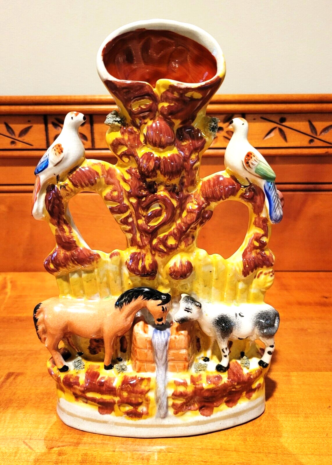 Staffordshire Antique Farm Scene Spill Vase Horse Cow