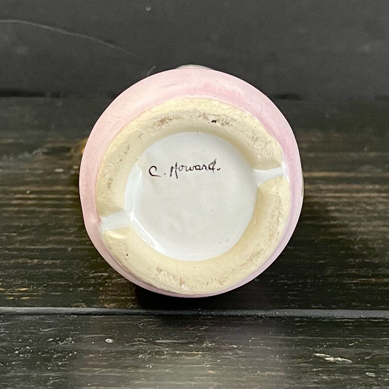 Miniature Floral Handpainted Pink Vase with Gold Trim