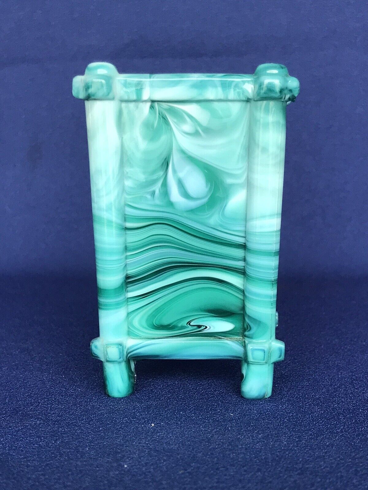 Antique English Sowerby Green Slag Glass Vase 1800s