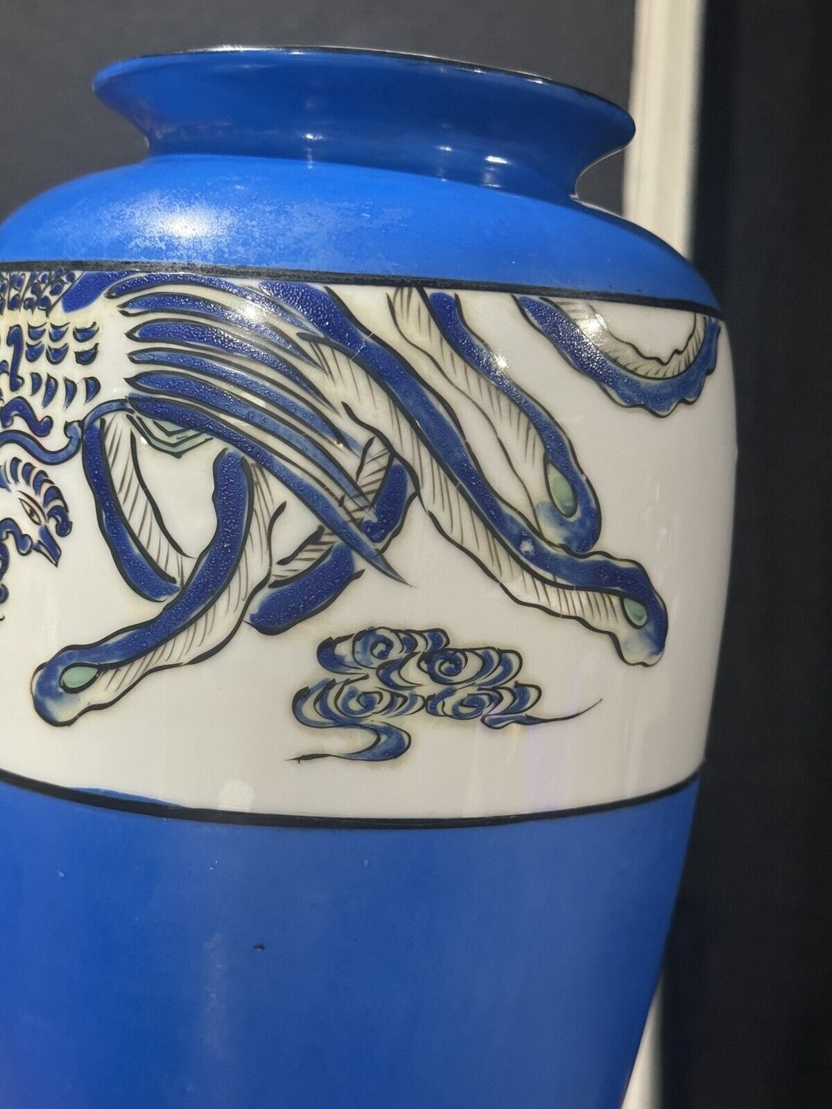 Blue Nippon Hand Painted Vases- Pair 1900s Japan