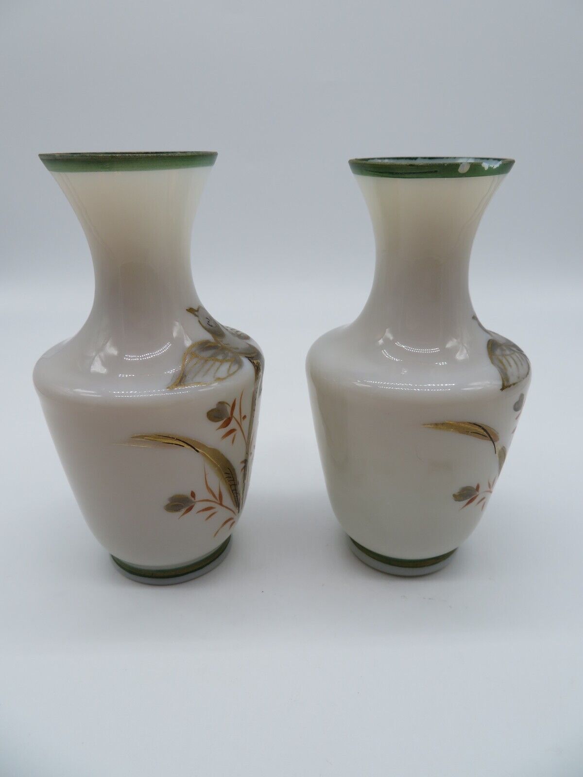 Antique Opaline Bristol Glass Vases - Hand Painted
