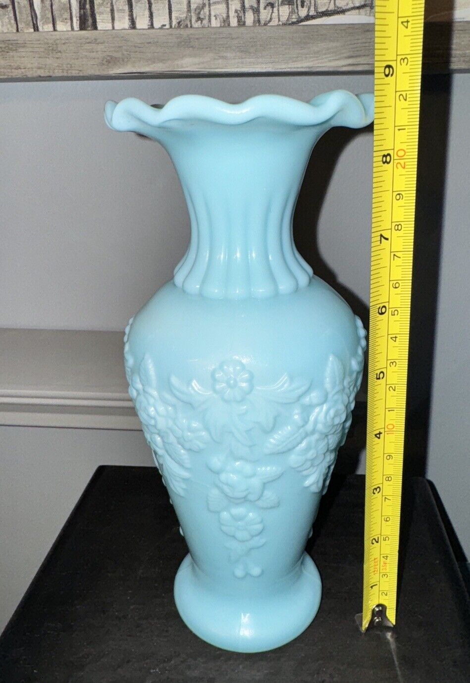 French Portieux Vallerysthal Blue Opaline Vase - 8.5”