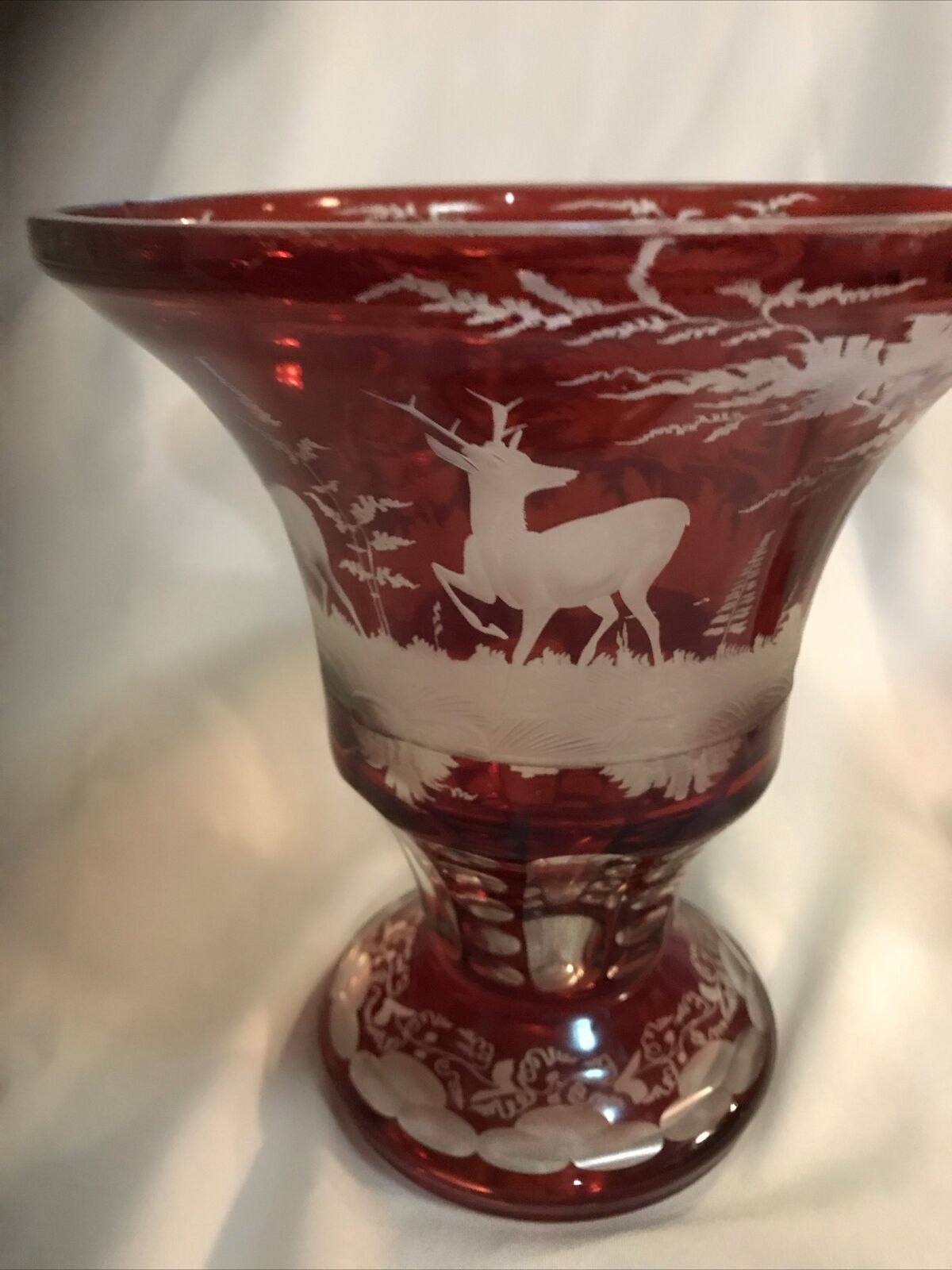 Bohemian Ruby Red Cut Glass Vases Set