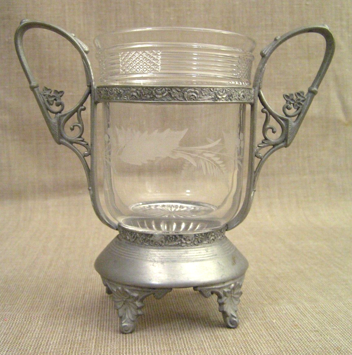 Art Nouveau Cut Glass & Pewter Pedestal Vase