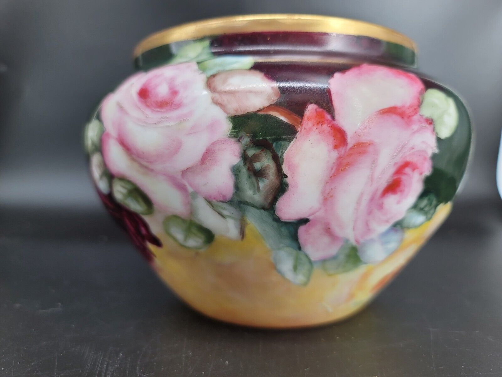 Antique Hand-Painted Rose Vase by William Guerin Limoges