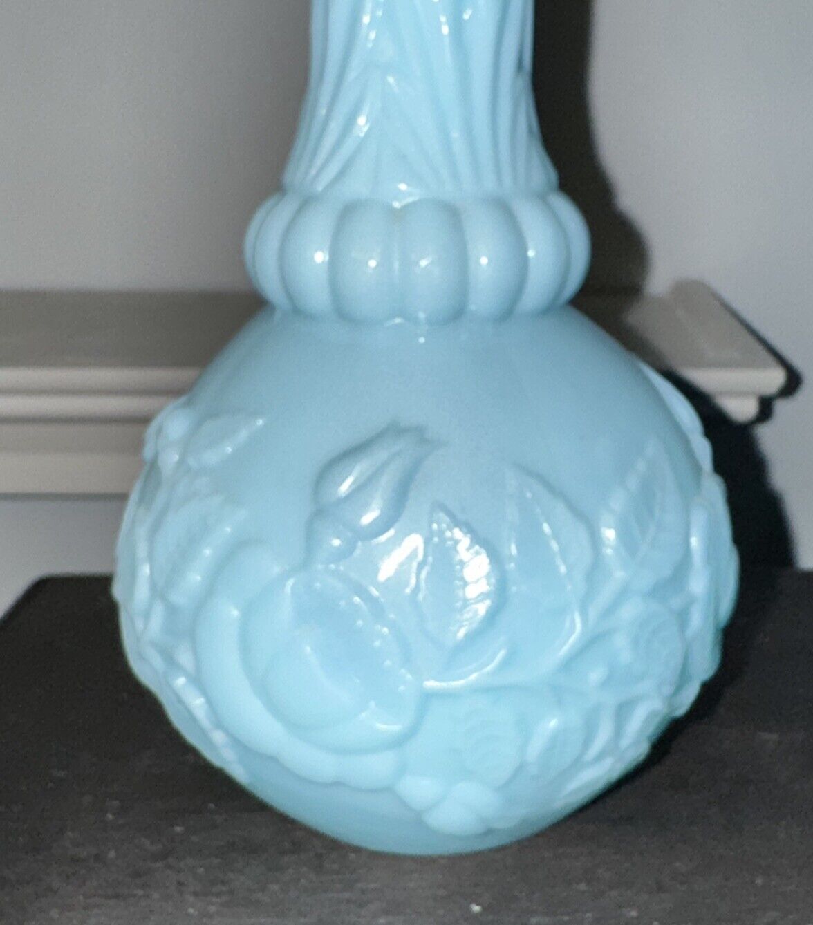 French Portieux Vallerysthal Blue Opaline Milk Glass Vase