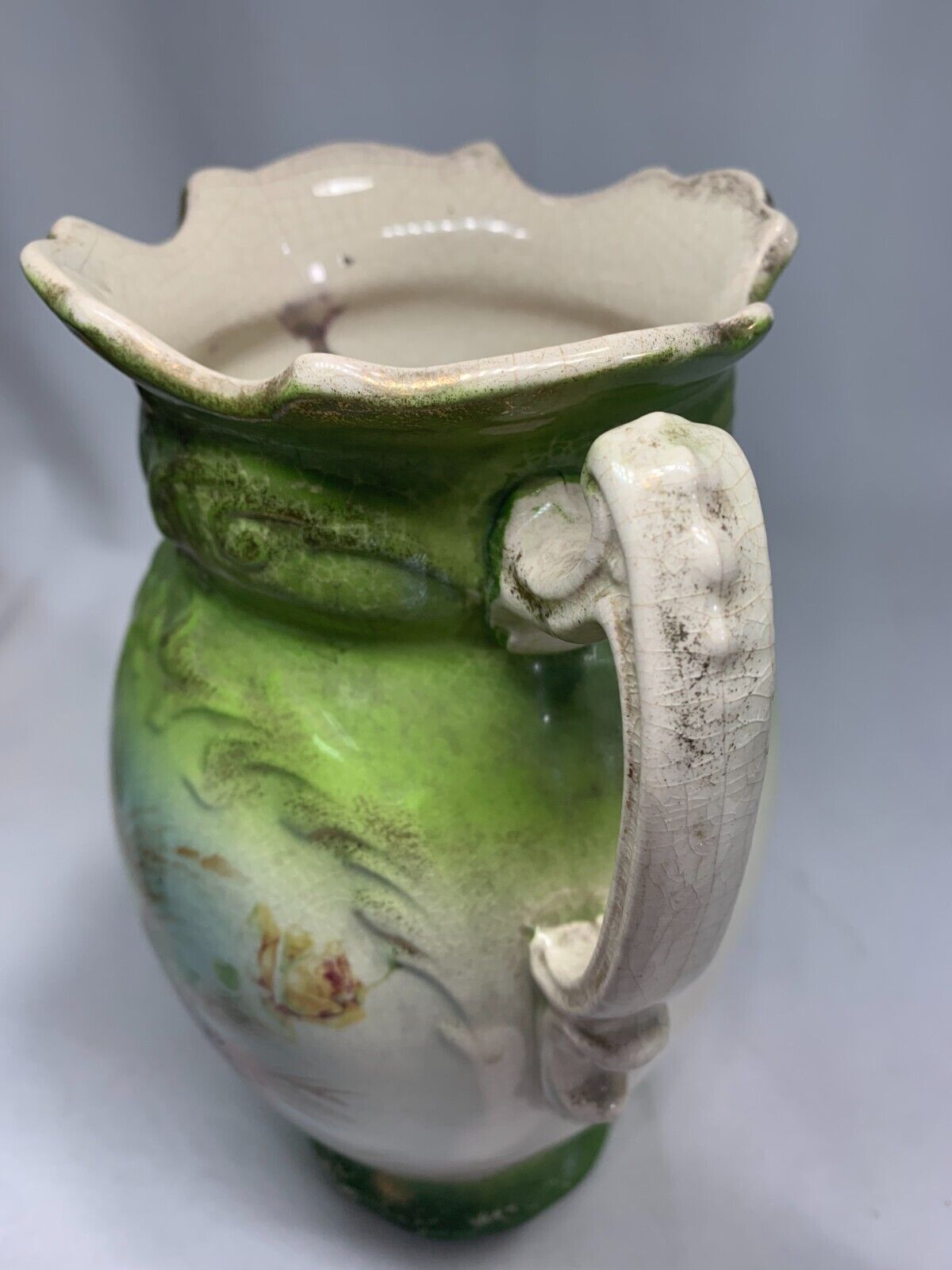 Large antique Victorian double handle flowered vase