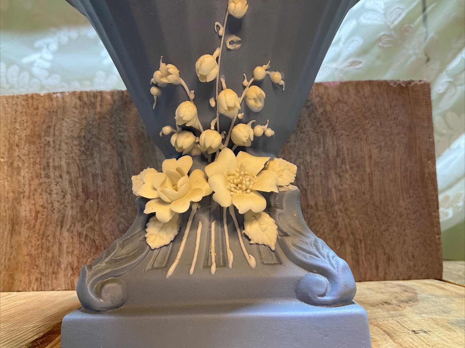 French Provincial Lefton's Blue & White Rose Vase