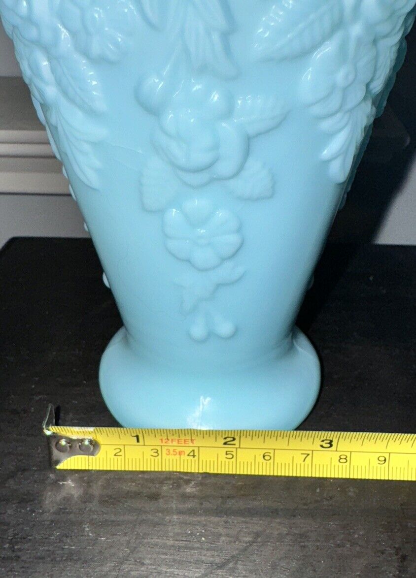 French Portieux Vallerysthal Blue Opaline Vase - 8.5”